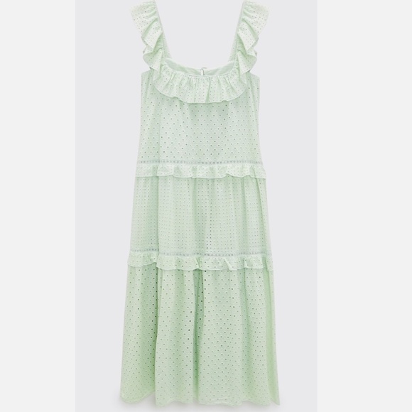 NEW Zara Mint Green Eyelet Embroidered Midi Dress Size Small - Picture 5 of 14
